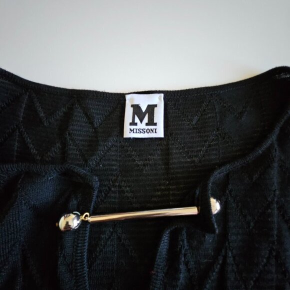 M Missoni Wool Blend Dress 40/S Black Signature Pattern LS V Neck Bar Clasp Midi - Picture 5 of 16